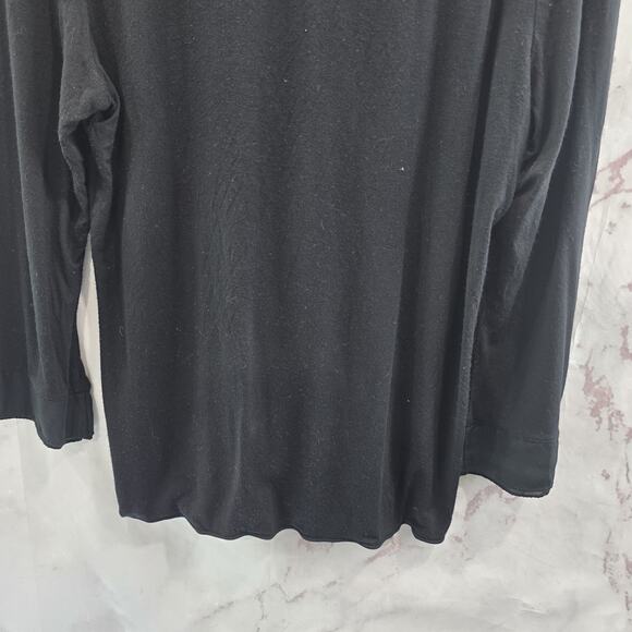 J Jill Shirt Womens Medium Black Tee T V Neck Quarter Sleeve Silk Trim Accent - Picture 7 of 11